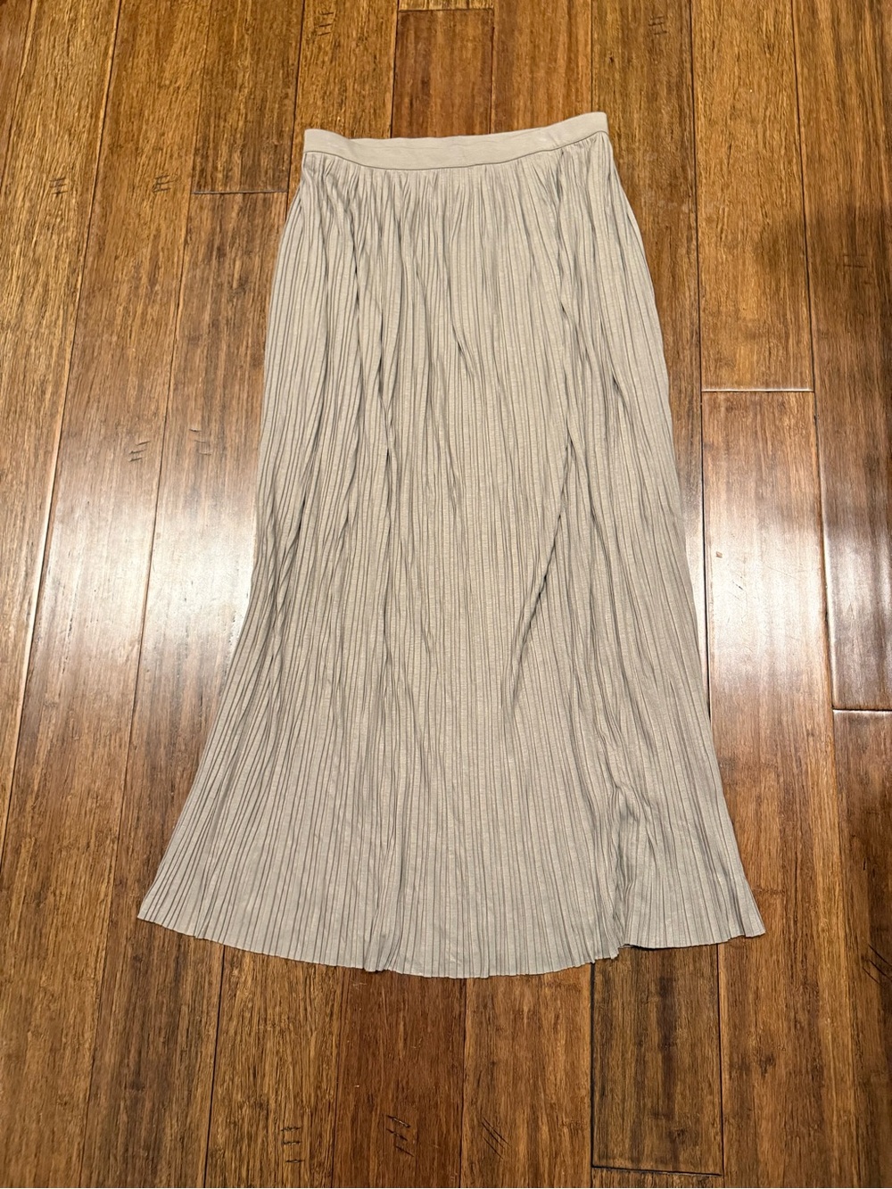 Joan Vass Pleated Midi Skirt in Light Beige